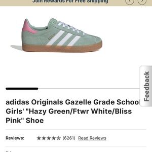 Adidas Gazelle Hazy Green with Pink Accents  **Never Worn**